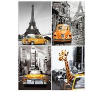 DCIDBEI 30x40CM DIY 4 Lot Peinture Diamant Paysage Gris Jaune, Kit De Point De Croix Diamant Ville, 5D Rond Diamond Painting Voiture, Salon Entrée Chambre Décoration Autocollant Mural