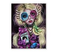 DCIDBEI 30x40CM Rond Peinture Diamants 5D Femme avec des Lunettes de Soleil, Diamond Painting Gothique Tableau Perle Diamant Poupée DIY,Décoration Murale/Cadeau Anniversaire Fête Fille Soeur Adultes