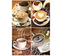 DCIDBEI 4 Pack Diamant Painting Café Peinture par Numéros Café Strass Broderie Point De Croix Diamond Painting Café Perle Painting Café Pierres Photos Collage Adultes Café