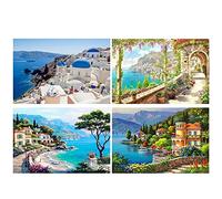DCIDBEI 4 Pack Peinture Diamant Paysages Bord de Mer 40x50 cm Diamond Painting Plage et Mer Broderie Diamant Plage Perle Diamant Paysage maison Diamant Peinture Grèce Diamant Puzzle Paysage Santonia