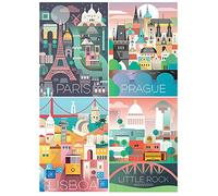 DCIDBEI 4 Pack Peintures Diamant 5D Paysage 40x50 cm Diamond Painting Art Abstrait Peinture par Numéros Paris Prague Lisboa Porto Peinture Diamant Paysage Port de Peche Broderie Diamant Paysage Adulte