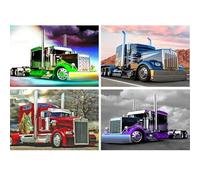 DCIDBEI/40x30CM 4 Pack Peinture Diamant 5D DIY Complet, Diamond Painting Kit Complet Voiture, DIY Tableau Perle à coller pour Décoration Murale Enfants Adultes-Camion Sympa