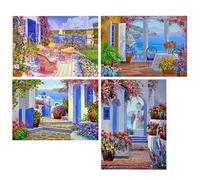 DCIDBEI 40x30CM 5D DIY Rond Diamond Painting Paysage Mer, 4 Lot Broderie Diamant Ville Bleue, Point de Croix Diamant méditerranéen, kit Loisirs Créatifs Enfants, Déco Mur Salon Chambre Adultes
