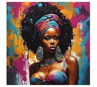 DCIDBEI 40x40CM 5DRond Diamond Painting Femme Africaine, Peintures Diamant Portrait Femme pour Décor Mur de la Maison, Couleurs Résistantes, Diy Canevas Diamant Pop Art Kit de Broderie Adultes