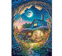 DCIDBEI 40x50CM 5D DIY Carré Peinture Diamant Kit Complet Paysage Féérique, Point De Croix Diamant Cabane avec Fleurs,Puzzle Diamant Trou d'Arbre Loisirs Creatifs Adultes Strass Diamant Art