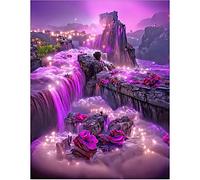 DCIDBEI 40x50CM Broderie Diamant Carré 5d Complet, Diamond Painting Paysage Mer Fleurs Violettes,Kit Peinture Diamantée DIY Pour Enfants Adultes,Décor Murale d'intérieur Avec Outils-Cascade Violette