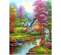 DCIDBEI 40x50CM Kit de Peinture Diamant 5D Carré Square, Peinture par Numéro, DIY Diamond Painting Full, Complet Forêt, Canevas Diamant pour Adultes, Décoration Murale Maison, Maison à la campagne