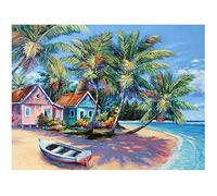DCIDBEI 50x40CM Diamond Painting Strass Complet Carré Paysage Tropical,Canevas Kit Complet Cabane en Bord de Mer Pour Adulte Enfant, Cristal Artisanat Décor d'Intérieur Maison Bureau