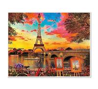 DCIDBEI 50x40CM DIY 5D Rond Peinture Diamant Pont, Kit Point De Croix Diamant Diamond Painting Paysage Paris, Salon Chambre Décoration Autocollant mural ||Tour Eiffel sous le Coucher du Soleil