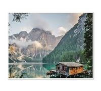 DCIDBEI 50x40CM DIY Diamond Painting Maison au Bord du Lac - Carré Peinture Diamant Paysage Montagne - Point de Croix Diamant Lac de Braies Adultes - Salon Chambre Décor Mur Décoration D'entrée