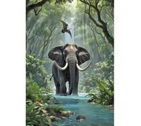 DCIDBEI 5D Diamond Painting Elephant Jungle 40x50cm Adulte Perle Diamant a Coller Éléphant Puzzle Peinture par Numéros Animaux Éléphant Images Force Sagesse Longévité Puzzle Diamant Paysage