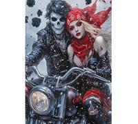 DCIDBEI 5D Diamond Painting Peinture Abstraite Grand Crâne Moto 40x50cm Peinture par Numéros Crâne Moto Diamant Peinture Images Tête de Mort sur Moto Crâne avec Paillettes Gothique Vie Mort