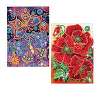 DCIDBEI Cahier Broderie Diamant de 2 Carnets A5 Journal intime Adulte Carnet de Croquis Peinture Diamant Carnet de Note Peinture Diamant Carnet de Voyage Fleus Coquelicots Papillon Carnet de Croquis