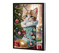 DCIDBEI Carnet de Notes A5 Blanc Peinture Diamant A5 Diamond Painting Carnet de Croquis Journal Secret Carnet de Voyage pour Adultes Cadeaux Carnet de Croquis Journal Livre Noël Chat Botté
