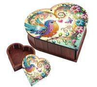 DCIDBEI Diamond Painting Boite Rangement Cœur avec Couvercle 20cm Broderie Diamant Boite en Bois Rangement & Déco - Polyvalente pour Sachets de Thé Souvenirs Bijoux & Loisirs Créatifs Oiseaux