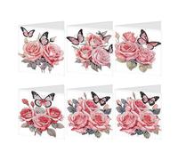 DCIDBEI Diamond Painting - Lot de 6 cartes de vœux - Peinture diamant - Images - Cartes de vœux pour la famille, les amis - Peinture par numéros - Bonne rétablissement - Carte d'adieu - Roses et