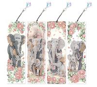 DCIDBEI Diamond Painting Marque-pages en Papier avec Pompons pour Travaux Manuels Peinture par Numéros Marque-page Diamant Painting Marque-Pages Clips Marqueurs de Livre pour Enseignants éléphant