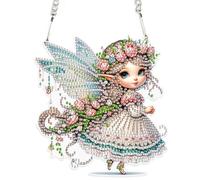 DCIDBEI Diamond Painting Pendentif avec Chaîne Elfe Fée Angel 15 x14 cm Diamond Painting Ornements Signes Peinture diamant Pendentif Plaque de Porte d'entrée Plaque Murale pour Débutants Tapisserie