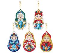 DCIDBEI Diamond Painting Porte-clés Lot 5 Poupée Russe Diamant Peinture Pententif Tableau Perle Diamant Souvenir et Objet de Collection pour Voiture/Pochette/Maison