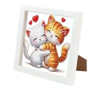 DCIDBEI Diamond Painting Spécial Chat Cœur avec Cadre 30x30cm 5D Diamant Painting Adultes Chat Puzzle Diamant Adulte Animaux Peinture par Numéros Broderie Photos Adultes Sharp Animaux