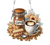 DCIDBEI DIY 5D Diamant Peinture Pendentif Café 15x15 cm Diamant Painting Mosaïque Art Artisanat pour Porte Fenêtre Diamond Painting Ornements Pendentif Plaque Porte D'entrée Panneau Mural