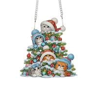 DCIDBEI DIY 5D Diamant Peinture Pendentif Noël 15x15 cm Diamant Painting Mosaïque Art Artisanat pour Porte Fenêtre Diamond Painting Ornements Pendentif Plaque Porte D'entrée Panneau Mural Chat