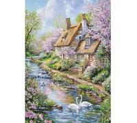 DCIDBEI DIY 5D Diamond Painting Paysages et Nature Jardin Paysage 40x50cm Peinture par Numéros Italie paysage Diamond Painting Paysage Fleurs Maison de Campagne avec Jardin Cygne Broderie