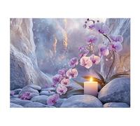 DCIDBEI DIY Diamant Peinture Orchidées 50x40cm Peinture par Numéros Adultes Orchidées Bougie Toile Diamant Painting Paysage Zen Diamant Artisanat Buddy Cristal Art Point De Croix Broderie Fleurs
