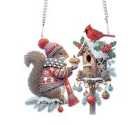 DCIDBEI DIY Diamant Peinture Pendentif avec Chaîne Noël 15x15 cm Diamond Paitning Ornements Signes Diamant Painting Couronne Mosaïque Décor Plaque Porte D'entrée Panneau Mural Oiseau écureuil