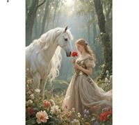 DCIDBEI DIY Diamond Painting Cheval et Femme 40x50cm Broderie Diamant Cheval Princesse dans la Forêt 5D Peinture par Numéros Adultes Paysages et Nature Canevas Diamant Fée ou Elfes Chevaux