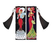 DCIDBEI Diy Diamond Painting Signets,Lot de 2 Marque-page de Peinture au Diamant,Diamond Art Surprise Broderie Craft Peinture par Numéro Kit Cadeau pour Anniversaire Noël(Femme Dame en Robe Rouge)