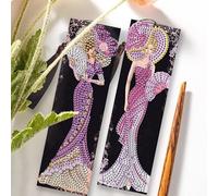 DCIDBEI Diy Diamond Painting Signets, Marque-page Lot 2 kit de Broderie Diamant,Diamond Art Surprise Tableau Kit Diamant Cadeau pour Anniversaire Noël(Femme Dame en Robe Violet et Rose)