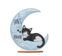 DCIDBEI DIY Objets de Décoration en Peinture Diamant, Diamond Painting Dessin Animé, Tableau Diamant Statues Décoratives, Meilleur Cadeau Pour Amis/Famille/Camarade de Classe-Chat sur la Lune