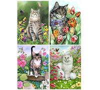 DCIDBEI Lot 4 Peinture Diamant 5D 30x40 cm Broderie de Diamant Chat Painting Diamond Complet Chat en Fleurs Peinture Numero Adulte Animaux Diamond Painting Full Drill Tableau en Perles à Coller Décor