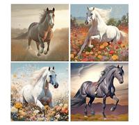 DCIDBEI Lot de 4 Diamond Painting Chevaux Adultes 30x30cm Noir Sautant Fleurs Broderie Animaux Paysage Printemps