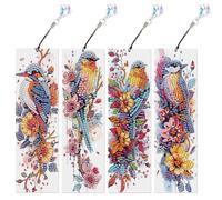 DCIDBEI Lot de 4 Diamond Painting Marque Pages Peinture par Numéros Cadeau pour les Enseignants les Amateurs de Livres et les Amoureux des Chats Peinture Diamant Marque Page Oiseaux et Fleurs