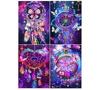 DCIDBEI Lot de 4 kits Peinture Diamant Attrape-rêves 30x40cm Diamond Painting Attrape Reve Plume Peinture par Numéros Attrape-Rêves Strass Point de Croix Broderie Toile Images Enfants Adultes