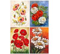 DCIDBEI Lot de 4 Peinture Diamant 30x40 cm DIY 5D Diamond Painting Fleur Coquelicot Peinture par Numero Adulte Broderie Diamant Enfant Tableau Perle Diamant Fleur de Rose Mosaic Cadeau Décor