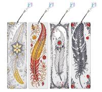 DCIDBEI Lot de 4 Peinture Diamant Marque Pages Diamond Painting Marque Pages Clip de Page pour étudiants Enseignants école Maison Bureau Fournitures Diamant Painting Marque Page Papier Plume