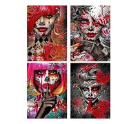 DCIDBEI Lot de 4 Peinture Diamant Sorcières 30 x 40 cm Adulte Gothique Tête de Mort