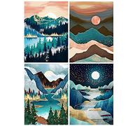 DCIDBEI Lot de 4 Peintures Diamant 5D 30x40 cm Diamond Painting Abstrait Broderie Diamant Paysage Montagnes et Rivières Peinture par Numero Adulte Perle a Coller Diamant Enfant Full Drill Crystal