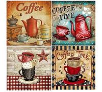 DCIDBEI Lot de 4 Peintures Diamant 5D Adultes 30x30 cm Diamond Painting Cafe Poster Broderie Diamant Cafe Enfants 3D Painting Diamond Café Paint Diamants Café Peinture par Numéros Buddy Crystal Art