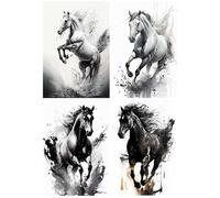 DCIDBEI Lot de 4 Peintures Diamant Chevaux Noirs 30x40cm Peinture par Numéro Chevaux Adultes Painting Diamant Chevaux Noir Point de Croix Broderie Diamant Chevaux Noir Perle Diamant Chevaux Animaux