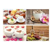 DCIDBEI Lot de 4 Peintures Diamant Cuisine Peinture Café et Gâteau Tasse Cafe Broderie Diamant Pause Café Vin