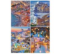 DCIDBEI Lot de 4 Peintures Diamant Paysage Italien 40x50 cm Peinture Diamant Paysage Port de Peche Diamond Painting Paysage Bord de Mer Diamant Painting Paysage Mer Diamond Painting Paysage Santoria