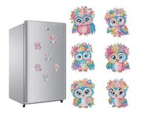 DCIDBEI Lot de 6 Diamond Painting Aimants de Réfrigérateur Colorés et Puissants pour Décoration de Cuisine ou de Bureau Motif Fleurs de Noël Aimants Décoratifs pour Réfrigérateur Hibou Chouette