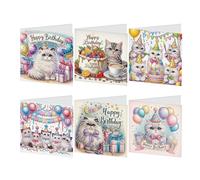 DCIDBEI Lot de 6 Diamond Painting Cartes de Vœux DIY Peinture Diamant Cartes Meilleurs Vœux pour la Famille les Amis Peinture par Numéros Cartes d'anniversaire Carte Joyeux Anniversaire Chat Ballon