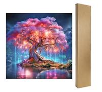 DCIDBEI Peinture au diamant fluorescent 5D Arbre de vie Néon 40 x 40 cm Peinture par numéros Image d'arbre de vie Arbre à fleurs de cerisier Diamond Painting Paysages Adultes Brillant