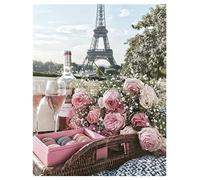 DCIDBEI Peinture Diamant 5D Grande Format Rose 40x50cm Peinture Diamant Paris Tour Eiffel Diamant Painting Tour Eiffel Peinture par Numéros Paysage Diamond Painting Adulte Paysage Macarons Vin