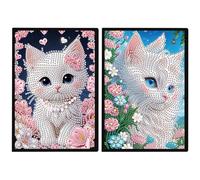 DCIDBEI Peinture Diamant Carnet de Notes A5 Blanc Lot de 2 Broderie Diamant Carnet Chat Fleurs Craft Set Diamond Painting Carnet de Notes Journal Carnet de Croquis A5 Peinture par Numéros Carnets
